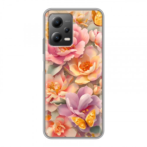 Полупрозрачный дизайнерский силиконовый чехол для Xiaomi Poco X5 Цветы и бабочки