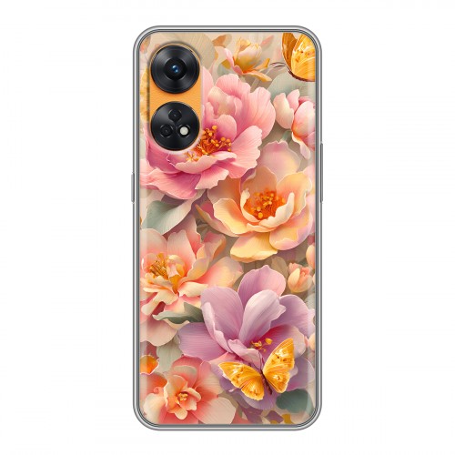 Полупрозрачный дизайнерский пластиковый чехол для OPPO Reno8 T Цветы и бабочки
