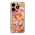 Полупрозрачный дизайнерский силиконовый с усиленными углами чехол для Tecno Spark 10 Цветы и бабочки