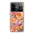 Полупрозрачный дизайнерский пластиковый чехол для Realme GT3 Цветы и бабочки