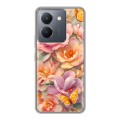 Полупрозрачный дизайнерский пластиковый чехол для Vivo Y36 Цветы и бабочки