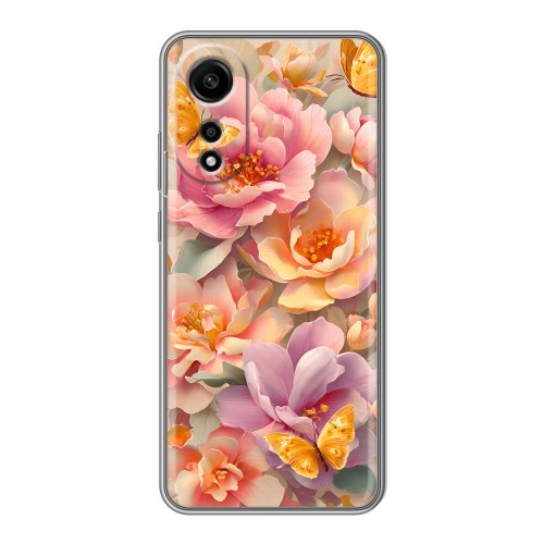 Полупрозрачный дизайнерский пластиковый чехол для OPPO A78 4G Цветы и бабочки
