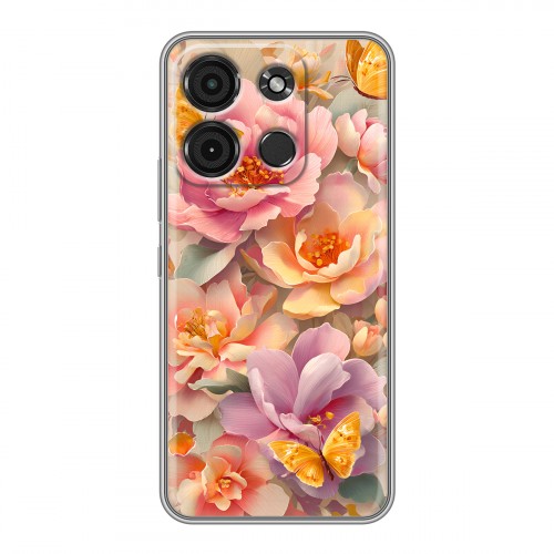 Полупрозрачный дизайнерский пластиковый чехол для Itel A60s Цветы и бабочки