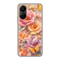 Полупрозрачный дизайнерский пластиковый чехол для Xiaomi Poco C65 Цветы и бабочки