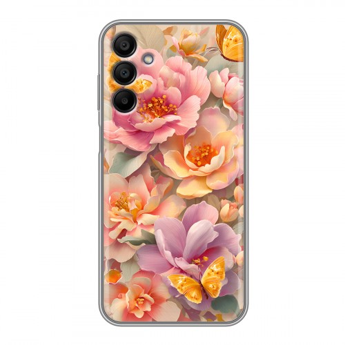 Полупрозрачный дизайнерский пластиковый чехол для Samsung Galaxy A15 Цветы и бабочки