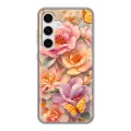 Полупрозрачный дизайнерский пластиковый чехол для Samsung Galaxy S24 Цветы и бабочки