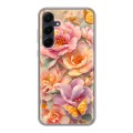Полупрозрачный дизайнерский пластиковый чехол для Samsung Galaxy A55 Цветы и бабочки