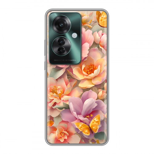Полупрозрачный дизайнерский пластиковый чехол для Oppo Reno 11F Цветы и бабочки