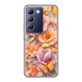 Полупрозрачный дизайнерский пластиковый чехол для Vivo V30 Lite Цветы и бабочки