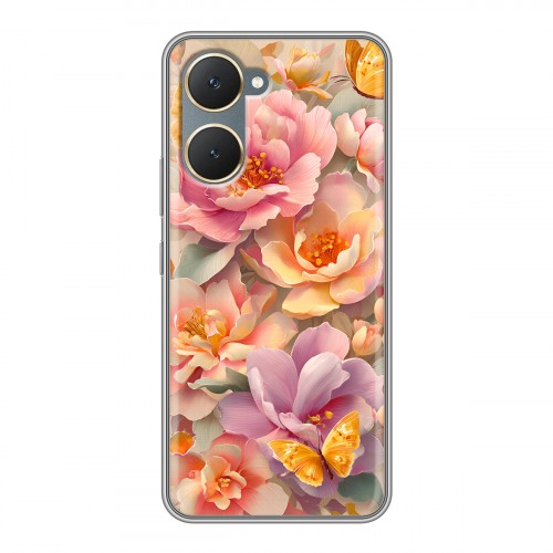Полупрозрачный дизайнерский пластиковый чехол для Vivo Y03 Цветы и бабочки