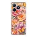 Полупрозрачный дизайнерский силиконовый чехол для Realme C63 Цветы и бабочки