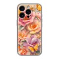 Полупрозрачный дизайнерский пластиковый чехол для Iphone 16 Pro Цветы и бабочки