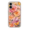 Полупрозрачный дизайнерский пластиковый чехол для Iphone 16 Plus Цветы и бабочки