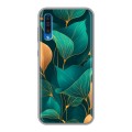 Полупрозрачный дизайнерский пластиковый чехол для Samsung Galaxy A50 Листья и золото