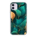 Полупрозрачный дизайнерский силиконовый чехол для Iphone 11 Листья и золото