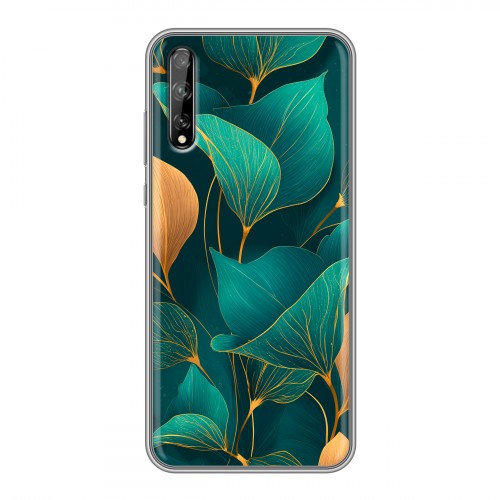Полупрозрачный дизайнерский силиконовый чехол для Huawei Y8p Листья и золото