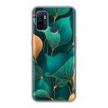 Полупрозрачный дизайнерский силиконовый чехол для OPPO A53 Листья и золото