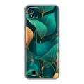 Полупрозрачный дизайнерский силиконовый чехол для Realme C20 Листья и золото