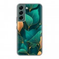 Полупрозрачный дизайнерский пластиковый чехол для Samsung Galaxy S22 Листья и золото