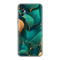 Полупрозрачный дизайнерский силиконовый чехол для Tecno Spark 8P Листья и золото