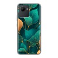 Полупрозрачный дизайнерский пластиковый чехол для Realme C30 Листья и золото