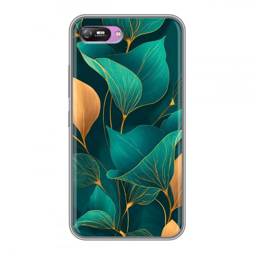 Полупрозрачный дизайнерский силиконовый с усиленными углами чехол для Itel A25 Листья и золото