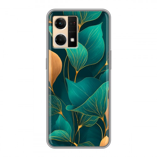 Полупрозрачный дизайнерский силиконовый чехол для OPPO Reno7 Листья и золото