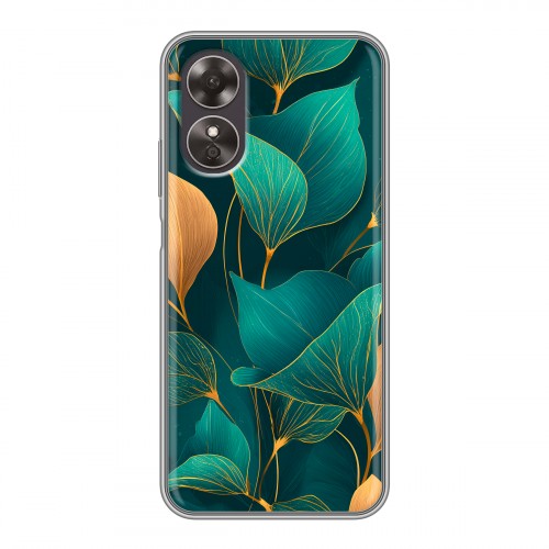 Полупрозрачный дизайнерский пластиковый чехол для OPPO A17 Листья и золото