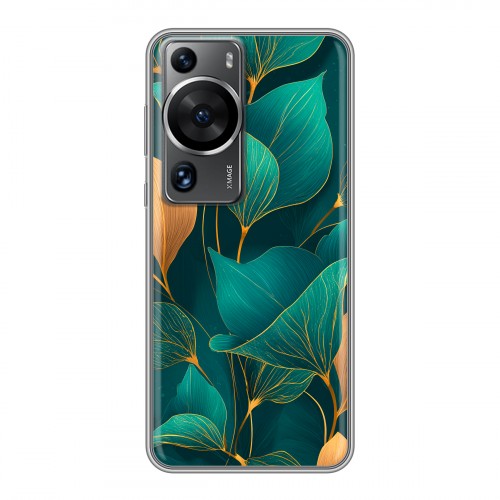 Полупрозрачный дизайнерский пластиковый чехол для Huawei P60 Листья и золото