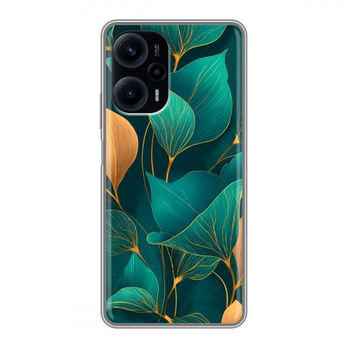 Полупрозрачный дизайнерский пластиковый чехол для XIaomi Poco F5 Листья и золото