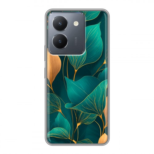 Полупрозрачный дизайнерский пластиковый чехол для Vivo Y36 Листья и золото