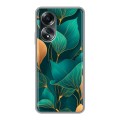 Полупрозрачный дизайнерский пластиковый чехол для OPPO A58 4G Листья и золото