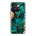 Полупрозрачный дизайнерский пластиковый чехол для OnePlus 10T Листья и золото