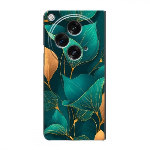 Полупрозрачный дизайнерский пластиковый чехол для OPPO Find N3 Листья и золото