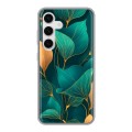 Полупрозрачный дизайнерский пластиковый чехол для Samsung Galaxy S24 Листья и золото