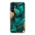 Полупрозрачный дизайнерский пластиковый чехол для Samsung Galaxy A35 Листья и золото