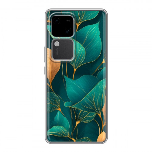 Полупрозрачный дизайнерский пластиковый чехол для Vivo V30 5G Листья и золото