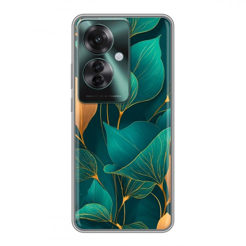Полупрозрачный дизайнерский пластиковый чехол для Oppo Reno 11F Листья и золото