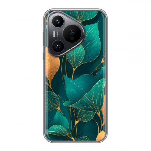 Полупрозрачный дизайнерский пластиковый чехол для Huawei Pura 70 Листья и золото