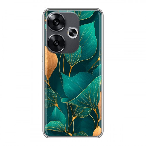 Полупрозрачный дизайнерский пластиковый чехол для Xiaomi Redmi Turbo 3 Листья и золото