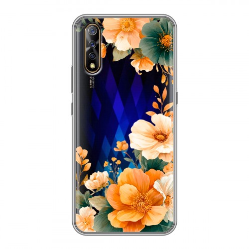 Полупрозрачный дизайнерский силиконовый с усиленными углами чехол для Vivo V17 Neo Цветы принт