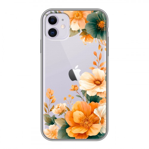 Полупрозрачный дизайнерский силиконовый чехол для Iphone 11 Цветы принт