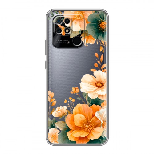 Полупрозрачный дизайнерский пластиковый чехол для Xiaomi Redmi 10C Цветы принт