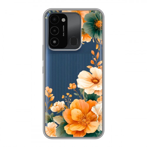 Полупрозрачный дизайнерский силиконовый с усиленными углами чехол для Tecno Spark Go 2022 Цветы принт