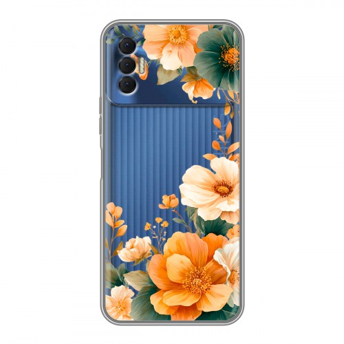 Полупрозрачный дизайнерский силиконовый чехол для Tecno Spark 8P Цветы принт