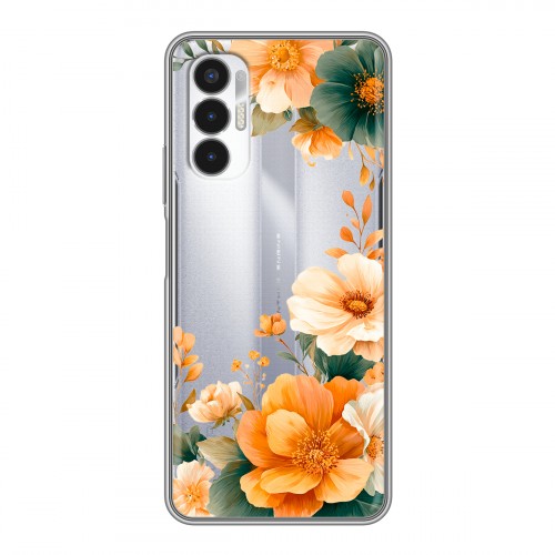 Полупрозрачный дизайнерский пластиковый чехол для Tecno Pova 3 Цветы принт