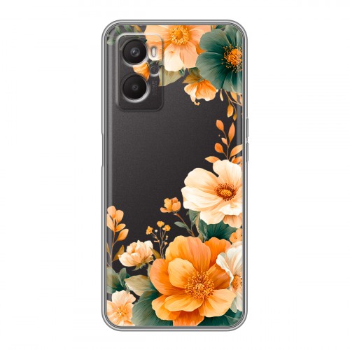 Полупрозрачный дизайнерский силиконовый с усиленными углами чехол для OPPO A96 Цветы принт