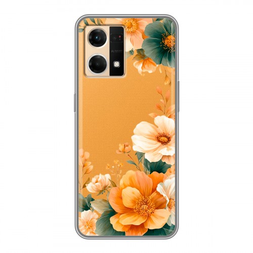 Полупрозрачный дизайнерский силиконовый чехол для OPPO Reno7 Цветы принт