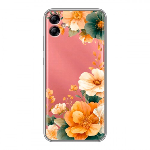 Полупрозрачный дизайнерский силиконовый чехол для Samsung Galaxy A04e Цветы принт