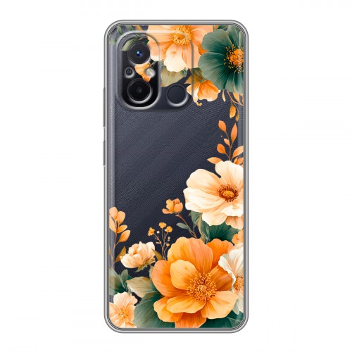 Полупрозрачный дизайнерский пластиковый чехол для Xiaomi RedMi 12C Цветы принт